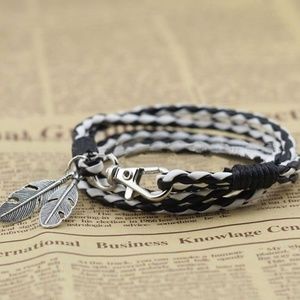 Leather Wrap Braided Wristband Bracelet Bangle